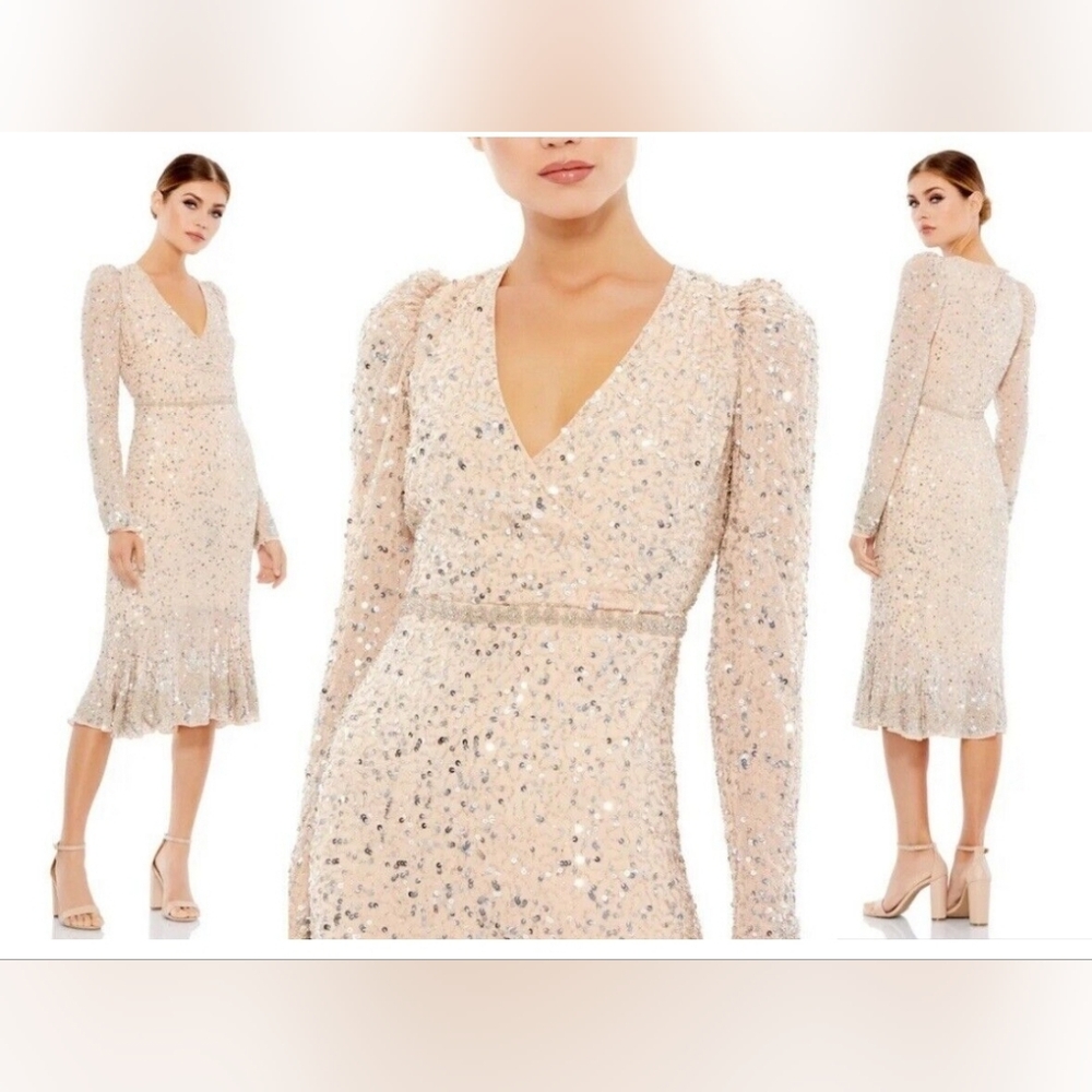 Mac Duggal Sequin Dress with Embellished Hemline Belt 10740 SZ 14
